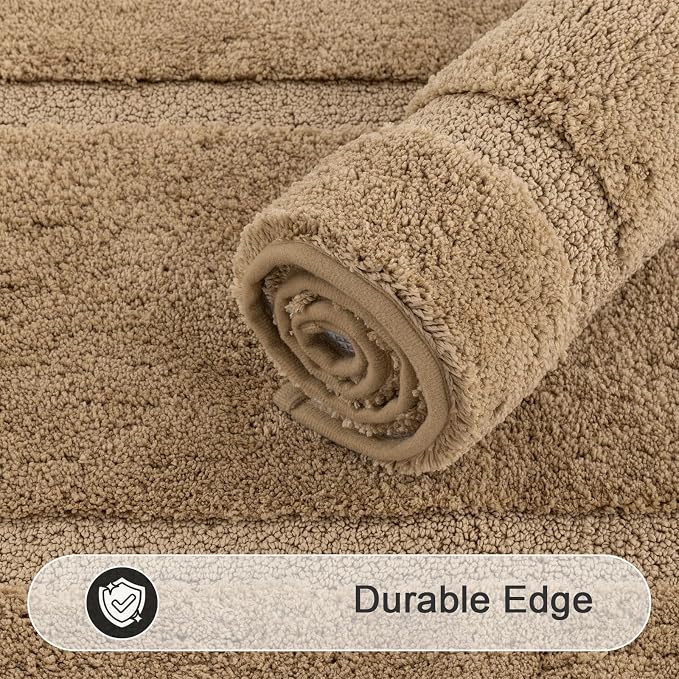 SHACOS Soft Microfiber Bathroom Rugs Set of 2 Pieces, Khaki Brown | 47x20 + 32x20, Absorbent Plush Bath Rugs, Non Slip Washable Shaggy Bath Mats, Fluffy Bathroom Runner Floor Mats Shower Rug