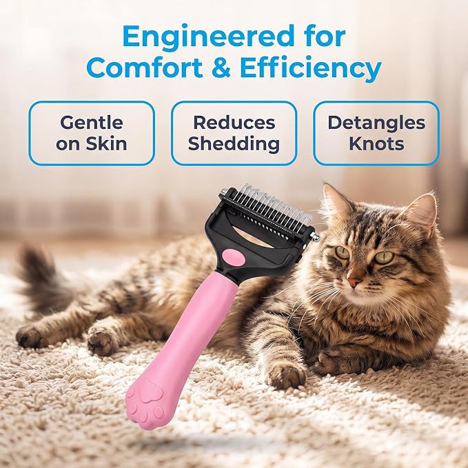 Deshedding Dog Brush，3-in-1 Undercoat Rake for Dogs，Pet Pro Grooming Tool – Ultimate Dematting Comb & Deshedding Brush for Cats and Dogs, Perfect for Shedding & Detangling (Blue)