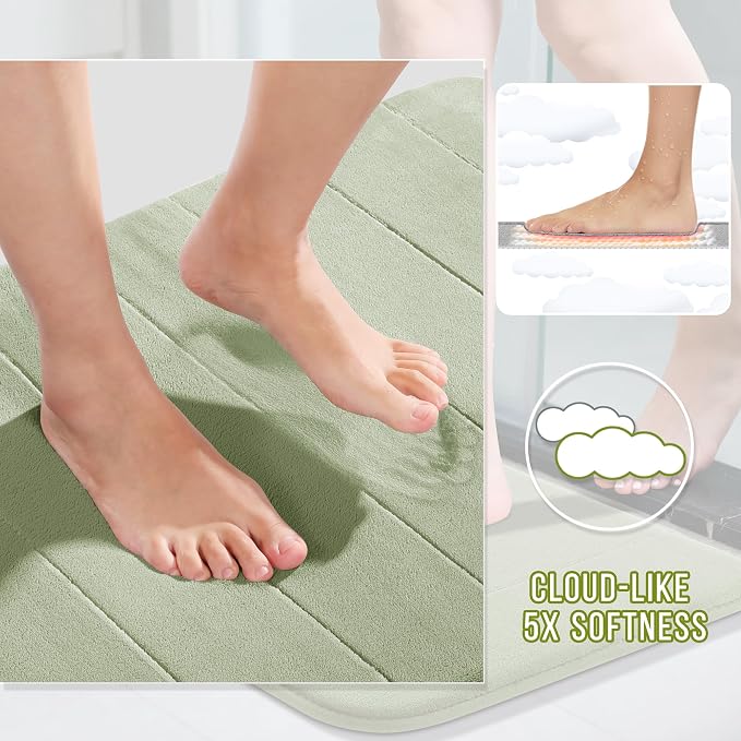 Yimobra Memory Foam Toilet Bath Mat U-Shaped, Soft and Comfortable, Super Water Absorption, Non-Slip, Thick, Machine Wash & Easier to Dry for Bathroom Commode Contour Rug, 24 X 20 Inches, Sage Green