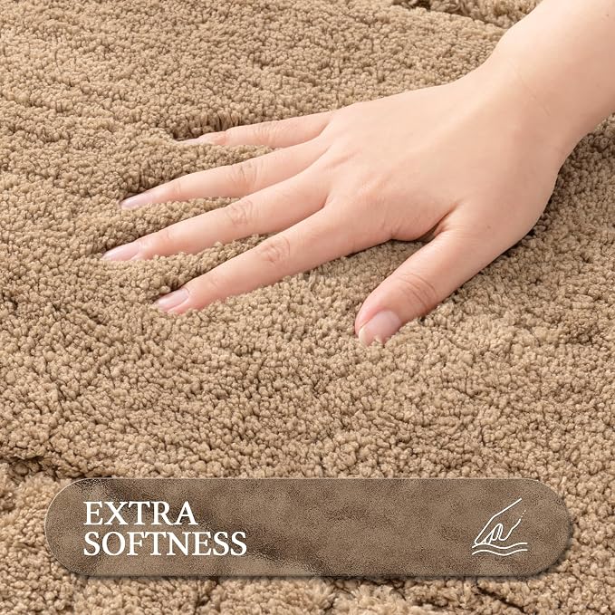 Pauwer Bathroom Rugs Sets 3 Piece, Microfiber Bath Mat Set, Khaki | Non Slip Washable, Soft Plush, Extra Absorbent Bath Mats, U Shaped Contour Toilet Rug for Bathroom