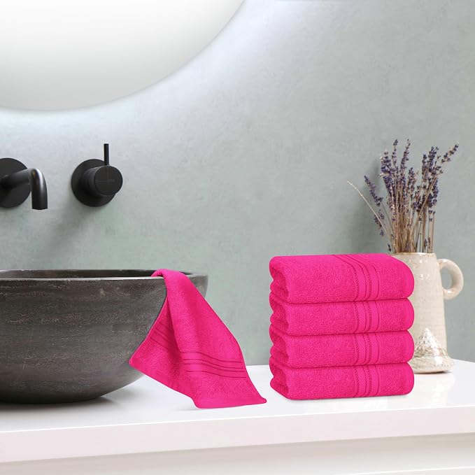 BOUTIQUO Ultra Soft Cotton Washcloths, Contains 12 Piece Face Cloths 12x12 inch, Ideal for Everyday use Face Towels, Compact & Lightweight Multi Purpose Washcloths - Hot Pink