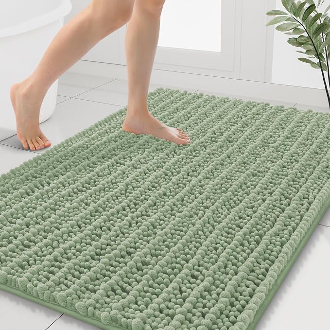 Smiry Bathroom Rugs 40X32, Extra Soft Rubber Backing Chenille Bath Mats | Sage Green Machine Washable Non Slip Quick Dry Bath Mats for Bathroom Floor, Tub, Shower, Home Decor Accessories