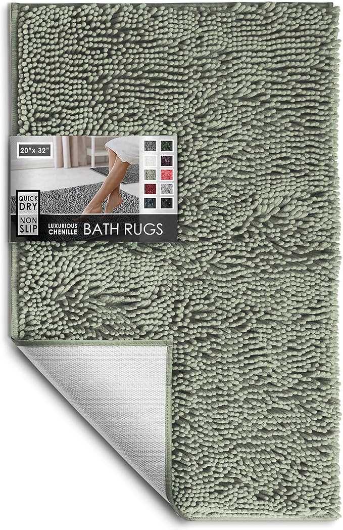 Hearth & Harbor Bathroom Rugs, Chenille Bath Mat - Machine Washable Bath Mats for Bathroom Non-Slip Backing Rubber, Quick Dry Bathroom Mat