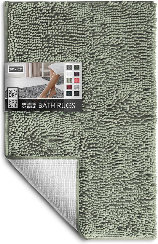 Hearth & Harbor Bathroom Rugs, Chenille Bath Mat - Machine Washable Bath Mats for Bathroom Non-Slip Backing Rubber, Quick Dry Bathroom Mat