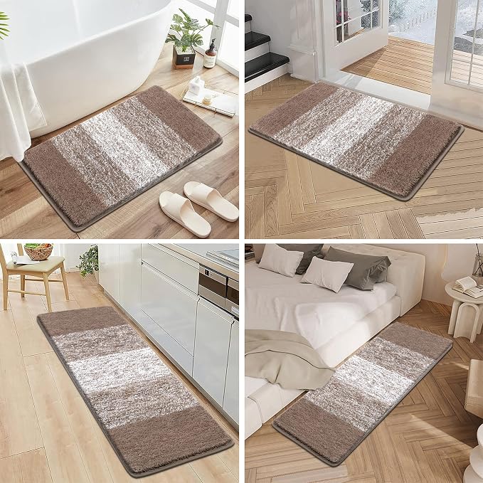 Pauwer 3 Piece Bathroom Rug Set, Microfiber Non Slip Bath Mats, Brown | Machine Washable, Quick Dry, Ultra Absorbent Floor Carpet, Plush Shower Rugs, U-Shaped Contour Toilet Mat