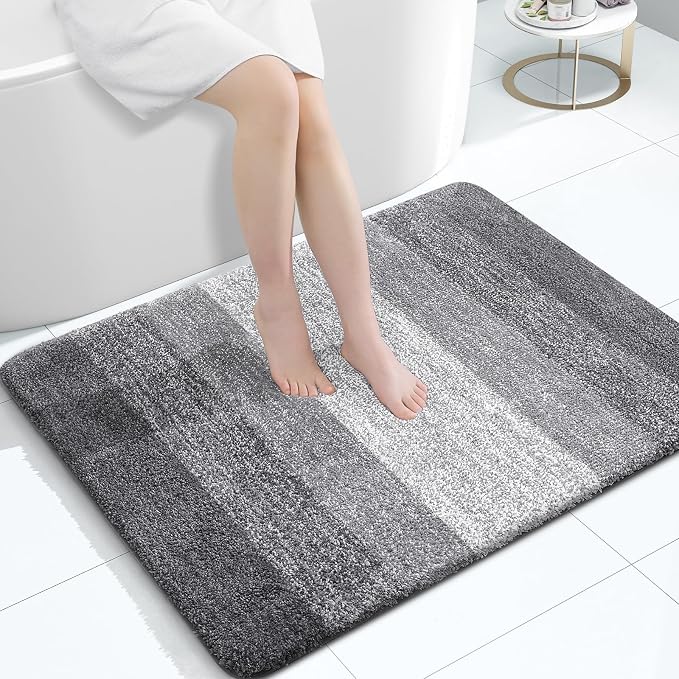 OLANLY Large Bathroom Rugs 40x32, Extra Soft Absorbent Microfiber Bath Rugs | Grey, Non-Slip Quick-Drying Rubber Backing, Machine Washable Plush Bath Mat for Floor, Tub and Shower, Home Decor Accessories