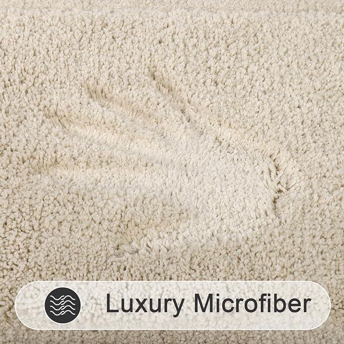 SHACOS Soft Microfiber Bathroom Rugs Set of 2 Pieces, Light Beige | 32x20 + 24x16, Absorbent Plush Bath Rugs, Non Slip Washable Shaggy Bath Mats, Fluffy Bathroom Runner Floor Mats Shower Rug