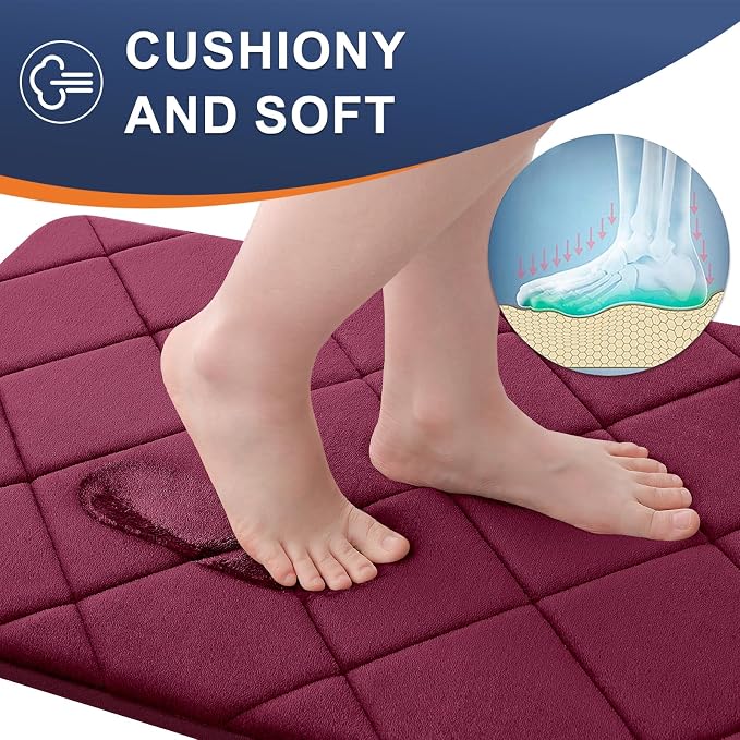 OLANLY Memory Foam Bath Mat 47x20, Ultra Soft and Absorbent Bathroom Rugs | Burgundy, Quick Dry, Machine Washable Shower Bath Rugs, Comfortable Bath Carpet for Bathroom Floor, Tub and Shower