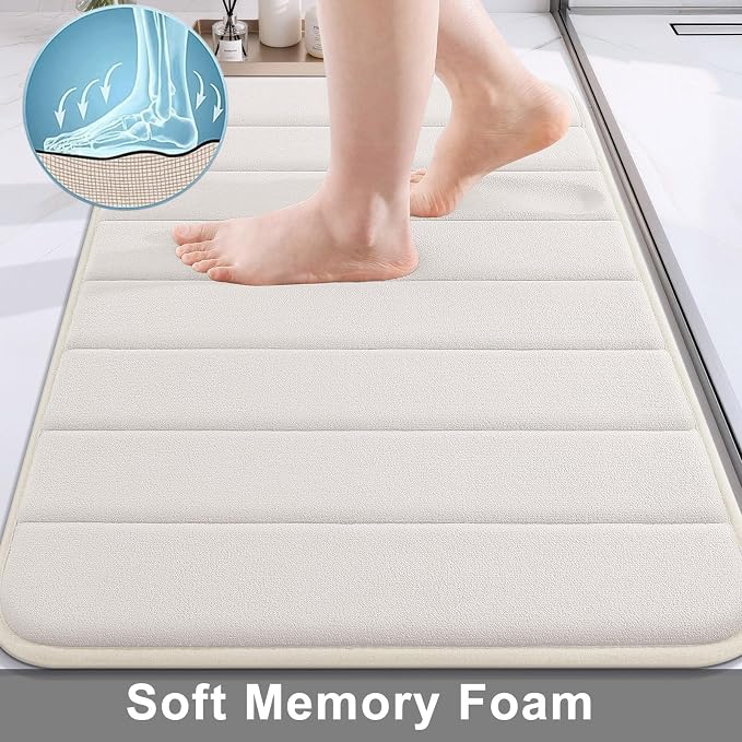 Buganda Memory Foam Bath Mat 44 x 32, Ultra Soft Absorbent Bathroom Rugs | Cream, Machine Washable Quick Dry Bath Mats for Bathroom Floor, Shower and Tub, Home Decor Accessories