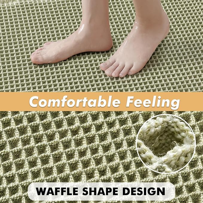 MIULEE Set of 2 Waffle Bathroom Rugs Boho Bath Mat Sage Green 17x24 Inch | Non Slip, Super Absorbent, Washable, Ultra Soft, Rubber Backed, Small Bath Rugs for Bathroom Floor Tub Shower