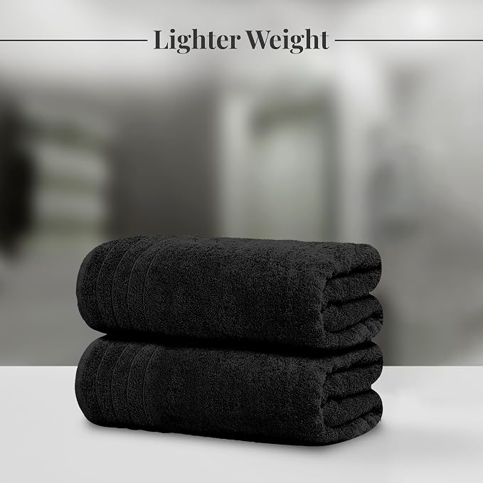 4 Piece Extra Large Bath Towels 30 x 60 Inches, Black | 100% Cotton, Larger & Lighter Weight, Quicker to Dry, Super Soft and Absorbent, Perfect for Bathroom