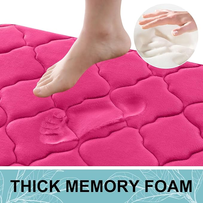 OLANLY Memory Foam Toilet Rugs U-Shaped 24x20, Soft Bath Mat, Deep Pink | Thick Absorbent Carpet, Non-Slip Backing, Machine Washable, for Bathroom Floor, Tub, Shower and Home Decor Accessories