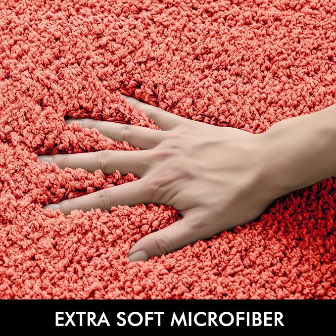 MIULEE Living Coral Bathroom Rugs Set 2 Piece Soft Bath Mats 16x24+20x30 in | Soft Absorbent Microfiber Bath Rugs, Non Slip, Quick Dry, Fluffy Bath Rugs for Bathroom Floor Tub Showers, Machine Washable