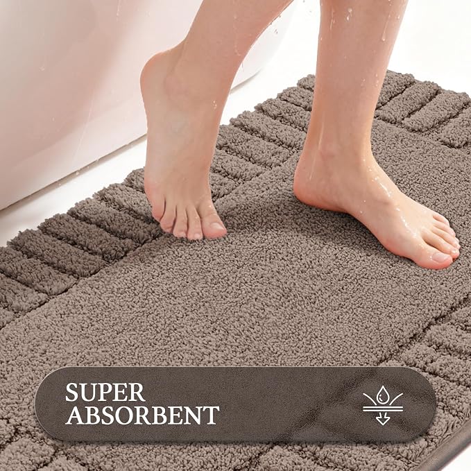 Pauwer Bathroom Rugs Sets 2 Piece, Non Slip Plush Bath Mats, Coffee | Machine Washable, Microfiber Shower Rugs, Absorbent Quick Dry, Floor Mat for Bath Floor Tub and Shower