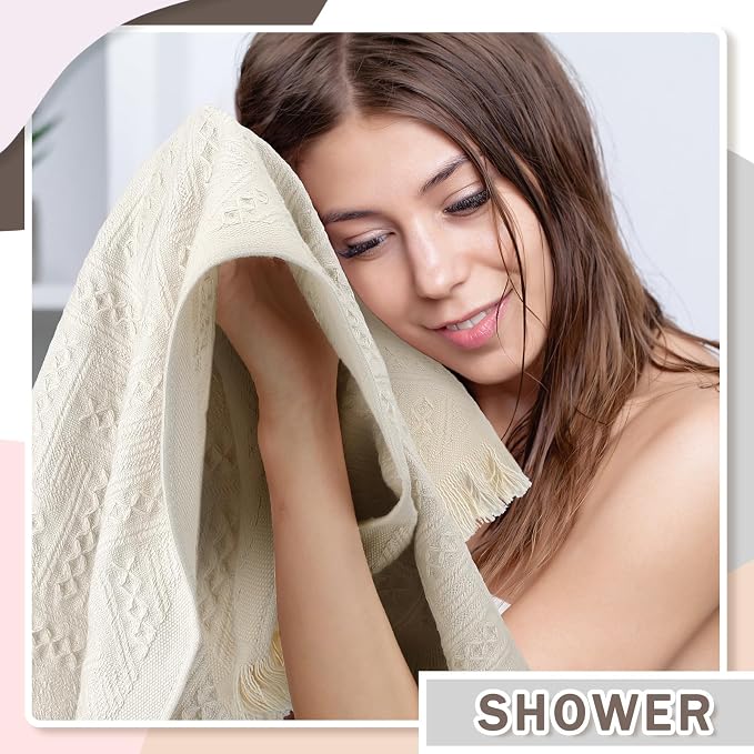HunnmingRe 4 Pack Boho Hand Towel for Kitchen,Beige, Gray, Curry, Pink | 14x30 Inch, 100% Turkish Cotton, Summer Boho Decorative ,Towel Waffle ,Farmhouse Decor ,Absorbent Soft ,Guest Gift