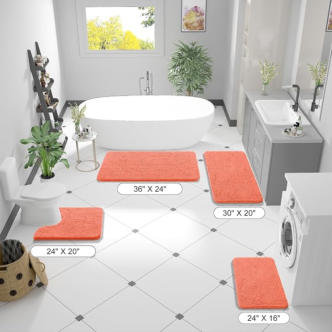 OLANLY Bathroom Runner Rugs 47x20, Extra Soft Absorbent Chenille Bath Rugs | Coral, Quick-Drying Rubber Backing, Machine Washable Long Bath Mat for Bathroom Floor, Tub and Shower, Home Decor Accessories