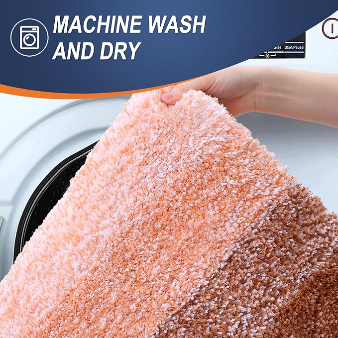 OLANLY Luxury Toilet Rugs U-Shaped 24x20, Soft Absorbent Microfiber Mat | Orange, Non-Slip Quick-Drying Rubber Backing, Machine Washable Plush Contour Bath Mat for Toilet Base, Home Decor Accessories