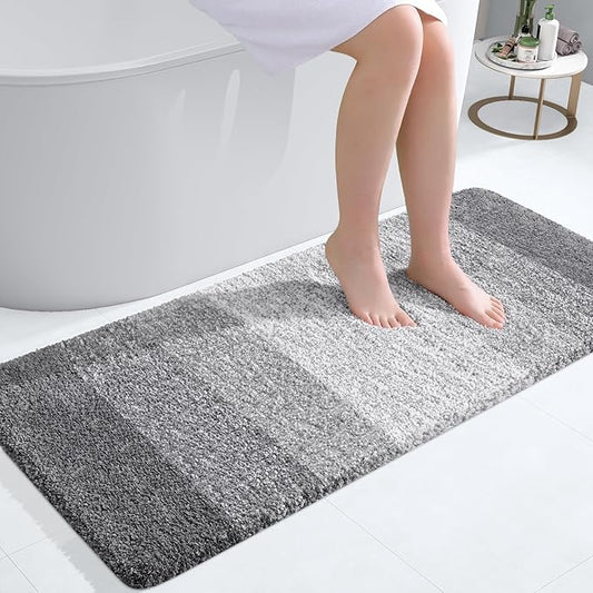 OLANLY Bathroom Runner Rug 47x20, Extra Soft Absorbent Microfiber Bath Rugs | Grey, Non-Slip Quick-Drying Rubber Backing, Machine Washable Long Bath Mat for Floor, Tub and Shower, Home Decor Accessories