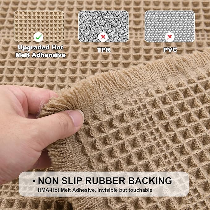 JIUZHEN Waffle Bath Mat Super Absorbent Non Slip Bath Mats for Bathroom Floor Waffle Knit Bathroom Mat with Tassels Machine Washable Bathroom Rugs for Beside Tub, 16" x 24", Strip-Brown