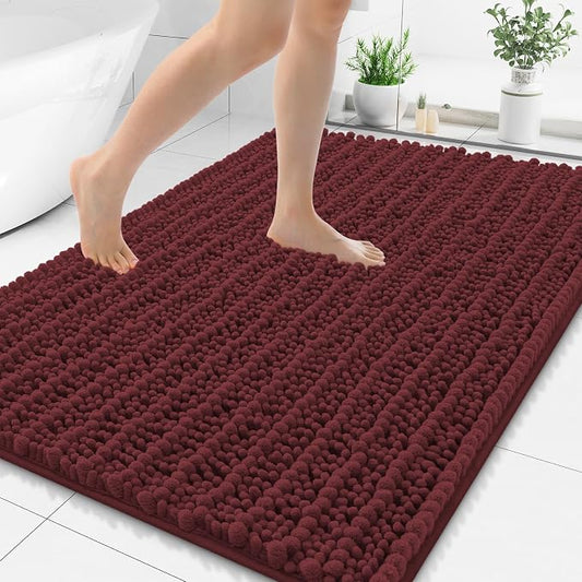 Smiry Bathroom Rugs 48X32, Extra Soft Rubber Backing Chenille Bath Mats | Caramel Red Machine Washable Non Slip Quick Dry Bath Mats for Bathroom Floor, Tub, Shower, Home Decor Accessories