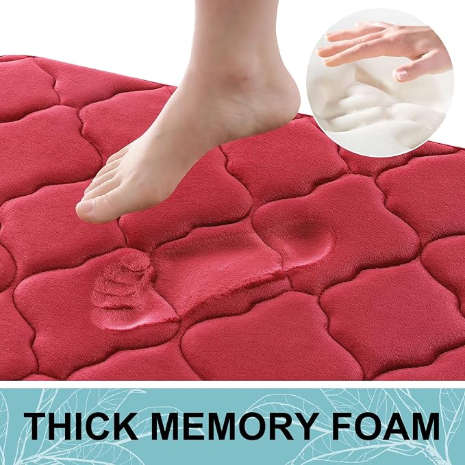 OLANLY Memory Foam Bath Mat Rug 44x24, Ultra Soft Bathroom Rugs, Red | Thick Absorbent Carpet, Non-Slip Backing, Machine Washable, for Bathroom Floor, Tub, Shower and Home Decor Accessories