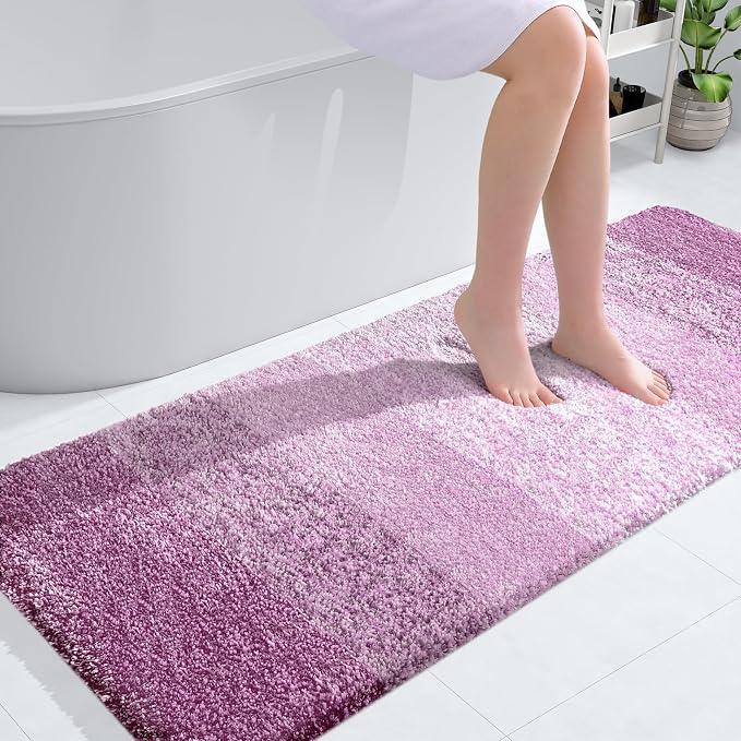 OLANLY Bathroom Runner Rug 54x24, Extra Soft Absorbent Microfiber Bath Rugs | Pinkish-Purple, Non-Slip Quick-Drying Rubber Backing, Washable Long Bath Mat for Floor, Tub and Shower, Home Decor