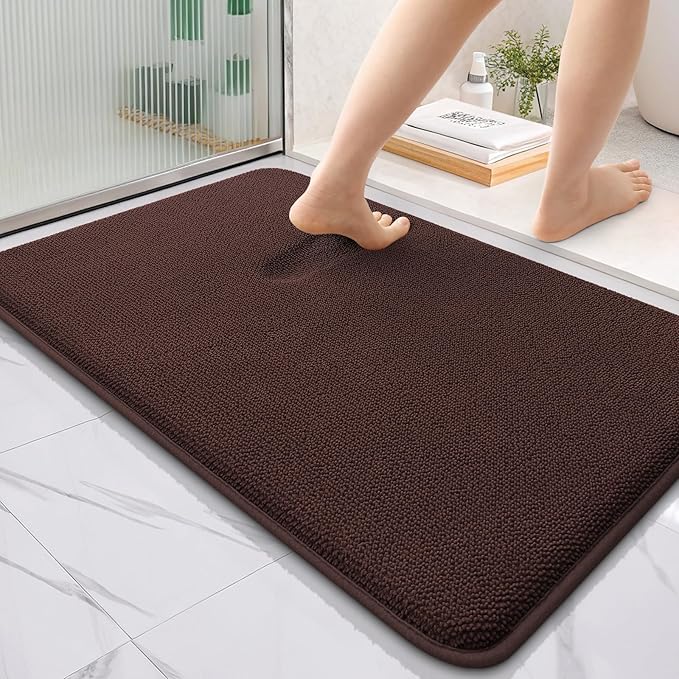 OLANLY Thick Memory Foam Bathroom Rugs 35x24, Absorbent Bath Mat, Brown | Soft Quick Dry Bath Rugs, Non-Slip, Machine Washable Carpet for Bathroom Floor, Tub and Shower, Home Decor Accessories
