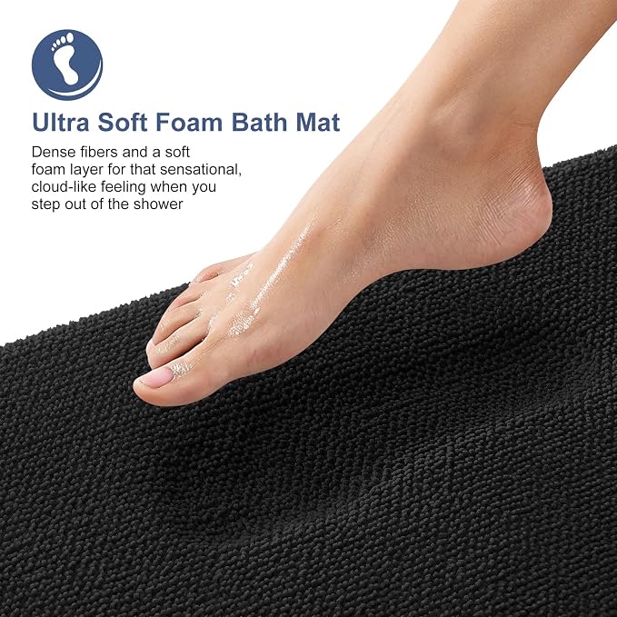 OLANLY Thick Memory Foam Bathroom Rugs 32x20, Absorbent Bath Mat, Black | Soft Quick Dry Bath Rugs, Non-Slip, Machine Washable Carpet for Bathroom Floor, Tub and Shower, Home Decor Accessories
