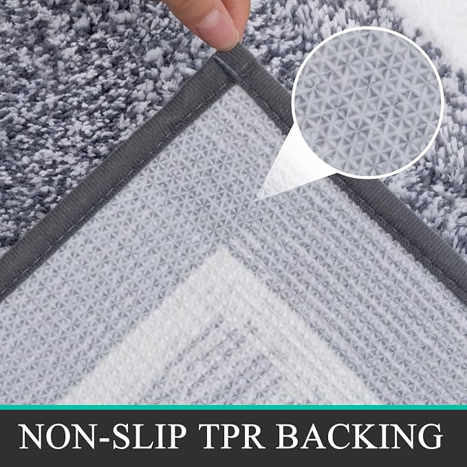 Pauwer Bathroom Rugs Sets 2 Piece, Non Slip Washable Bath Mat, Dark Grey | Soft Plush Microfiber, Super Absorbent Floor Carpet, Quick Dry, Shaggy Shower Rug Runner