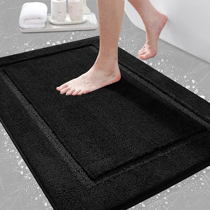 Bathroom Rugs 24"x17", Ultra Soft Thick Plush Fluffy Microfiber Absorbent Bath Mat, Non-Slip Backing, Machine Washable Bath Mats for Bathroom Floor, Tub and Shower, Home Decor Accessories, Black