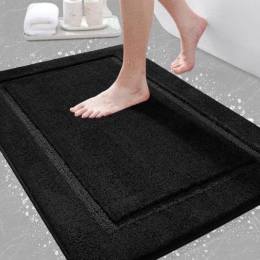 Bathroom Rugs 32"x20", Ultra Soft Thick Plush Fluffy Microfiber Absorbent Bath Mat, Non-Slip Backing, Machine Washable Bath Mats for Bathroom Floor, Tub and Shower, Home Decor Accessories, Black