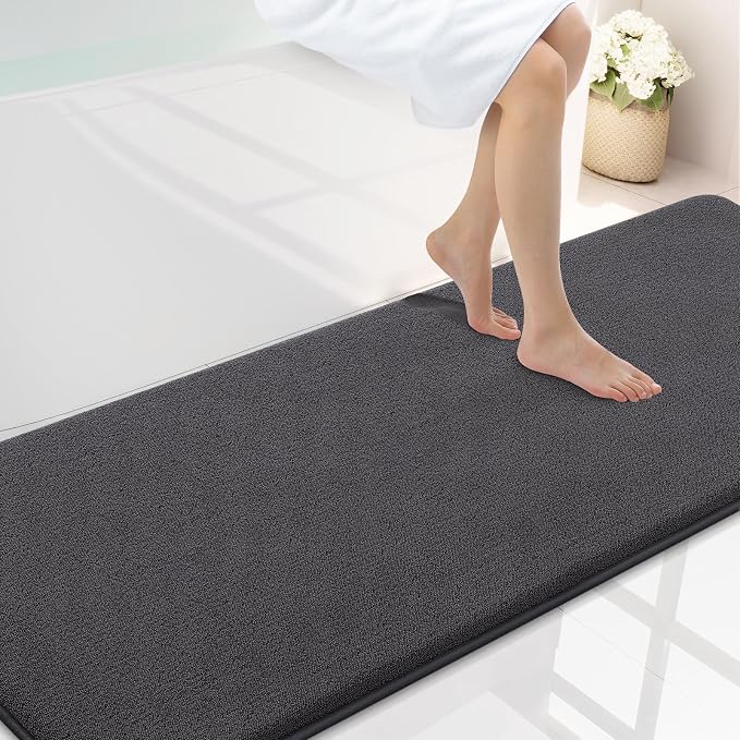 Smiry Memory Foam Bath Mat 72x24, Extra Soft Absorbent Bathroom Rugs | Dary Grey Quick Dry, Machine Washable Bath Mats for Bathroom, Shower, Tub and Home Decor Accessories