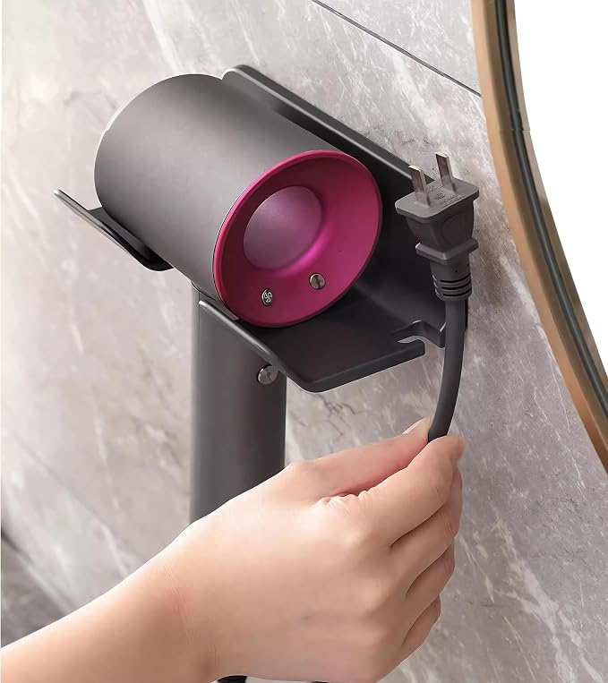 2-Pack Universal Hair Dryer Holder, Self Adhesive Wall Mount, Black | Universal storage rack fits most brand blow dryers, ideal for bathroom organization