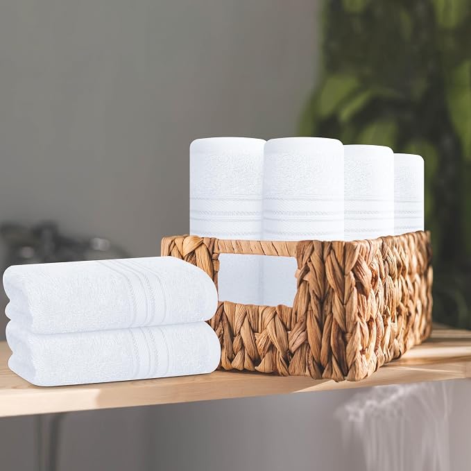 BOUTIQUO Ultra Soft Cotton Washcloths, Contains 12 Piece Face Cloths 12x12 inch, Ideal for Everyday use Face Towels, Compact & Lightweight Multi Purpose Washcloths - White