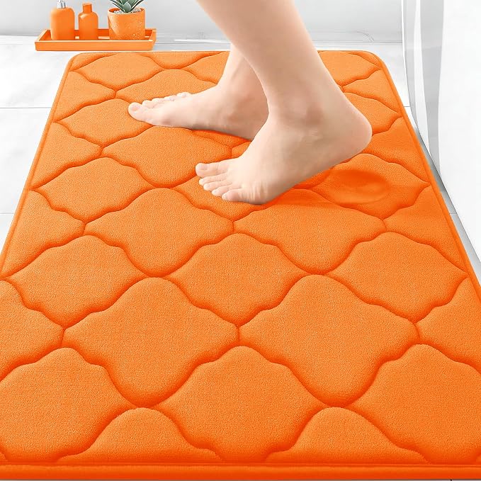 OLANLY Memory Foam Bath Mat Rug 30X20, Ultra Soft Bathroom Rugs, Orange | Thick Absorbent Carpet, Non-Slip Backing, Machine Washable, for Bathroom Floor, Tub, Shower and Home Decor Accessories