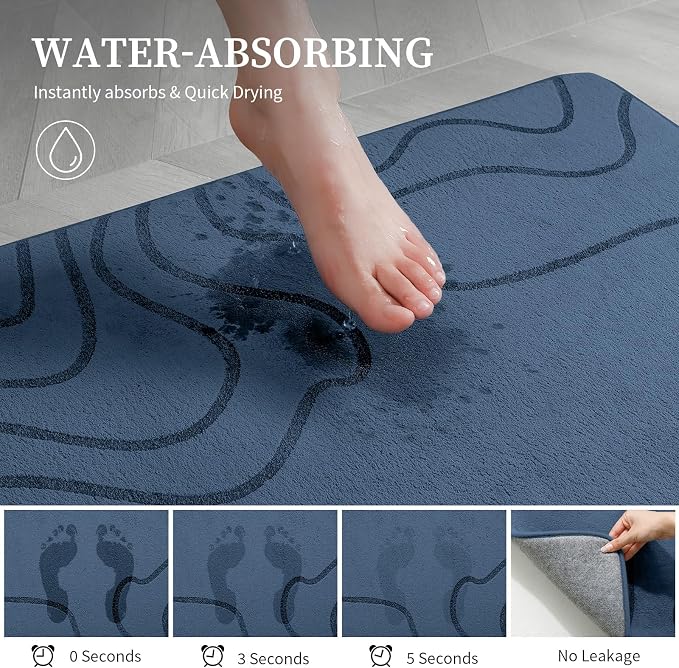 YIHOUSE Memory Foam Bathroom Rugs Sets 2 Piece, 17"x24"+20"x46", Dusty Blue | Ultra Soft, Extra Thick Bath Mat, Absorbent, Non-Slip, Machine Washable, For Tub, Shower & Home Decor Accessories