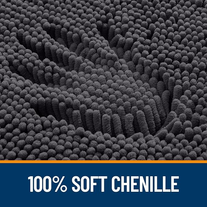 OLANLY Chenille Bathroom Rugs Mats Sets 2 Piece, 36"x24"+24"x20", Dark Grey | Soft Absorbent Bath Mat and U-Shaped Contour Toilet Rug Set, Quick Dry, Machine Washable Bath Carpet, Home Decor Accessories