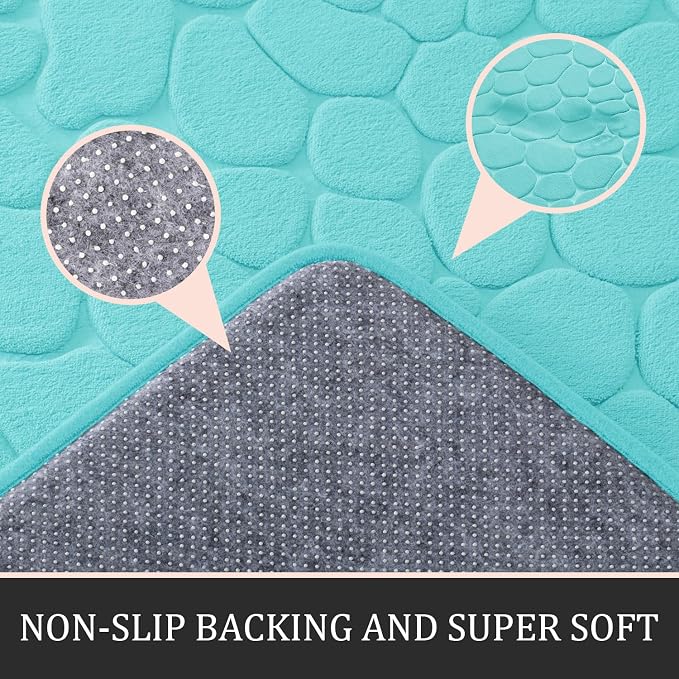 YIHOUSE Bathroom Rugs Mat Set, Memory Foam Bath Mat 2 Piece Teal | 17x24&20x46, Non Slip, Water Absorbent, Washable, Bath Mat For Bathroom, Sink and Toilet