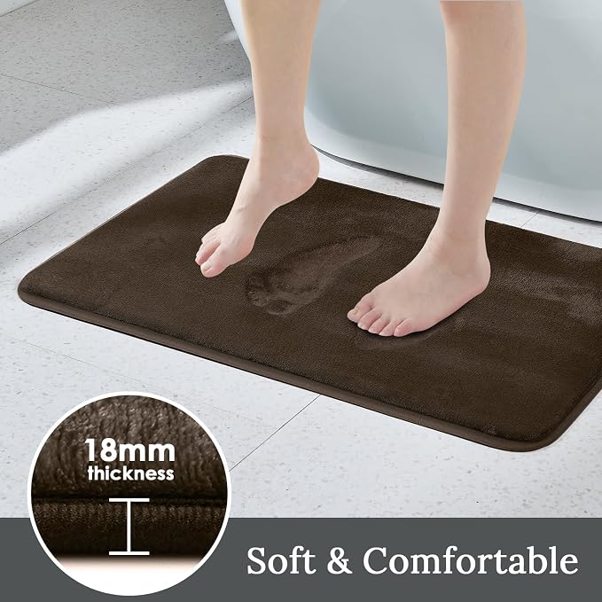 HUXMEYSON 3-Piece Memory Foam Bathroom Rug Set, Brown | Quick Dry Velvet Surface, Non-Slip & PVC Backing, Ultra Soft Bath Rugs for Bathroom, 17"x24"+20"x48"+U Shape 20"x24"