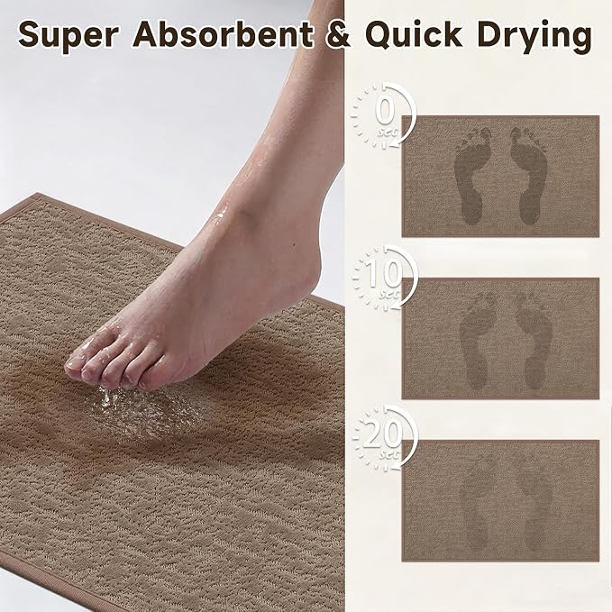Pauwer Bathroom Rugs Sets 3 Piece, Ultra Thin Bath Mat Set, Brown | Non Slip Washable, Quick Dry, Super Absorbent, U-shaped Contour Toilet Rug, Low Pile, For Floor Sink Shower Room