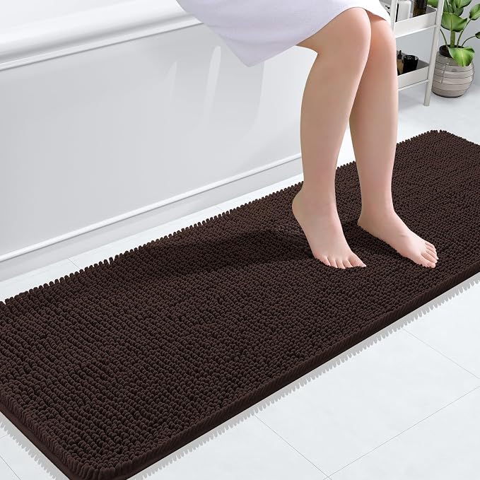 OLANLY Bathroom Runner Rugs 59x20, Extra Soft Absorbent Chenille Bath Rugs | Brown, Quick-Drying Rubber Backing, Machine Washable Long Bath Mat for Bathroom Floor, Tub and Shower, Home Decor Accessories