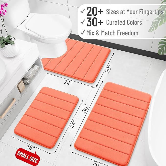OLANLY Memory Foam Toilet Rugs U Shaped 24x20, Super Soft and Absorbent | Coral, Quick Dry Commode Contour Bath Rugs, Machine Washable Toilet Mat, Comfortable Bathmat Carpet for Bathroom Floor