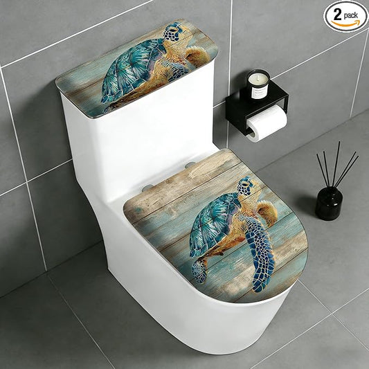2 pack Toilet Lid Cover & Tank Lid Cover,Fits Standard & Elongated Toilet | Soft Stretchable Fabric,Machine Washable,Decorative Bathroom Protective Covers