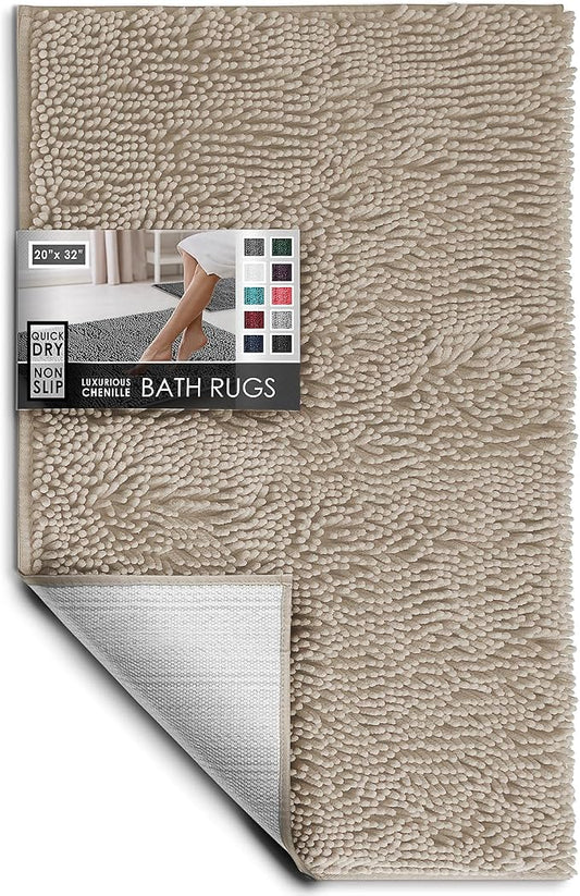 Hearth & Harbor Bathroom Rugs, Chenille Bath Mat - Machine Washable Bath Mats for Bathroom Non-Slip Backing Rubber, Quick Dry Bathroom Mat