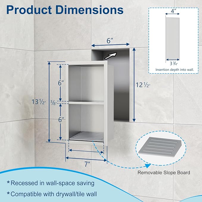 Neodrain Shower Foot Rest for Shaving Legs, 304 Stainless Steel Shower Niche, Recessed Shower Step for Shaving Legs,Niche for Shower Wall, Bathroom Foot Rest (Brushed, 12.3"x 6")