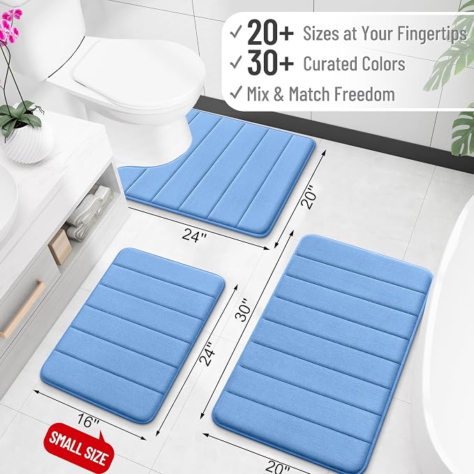OLANLY Memory Foam Large Bath Mat 59x34, Super Soft Absorbent Bathroom Rugs | Cornflower Blue, Quick Dry Bath Rug, Machine Washable Shower Floor Mats, Bathmat Carpet for Bathroom Floor, Tub and Shower