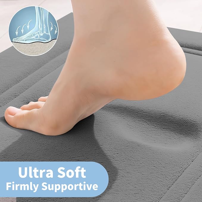 Cupic Cupid Memory Foam Bath Mat 24"×36", Non Slip Bathroom Rugs, Deep Gray | Soft Touch, Cushioned Comfort, Non Slip Bathroom Mat, Super Absorbent & Quick Dry, Machine Washable for Shower, Tub & Vanity