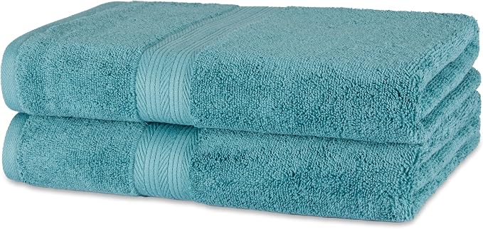Amazon Basics Fade-Resistant 100% Cotton Bath Towel, 30"x54", Teal Green, 2-Pack