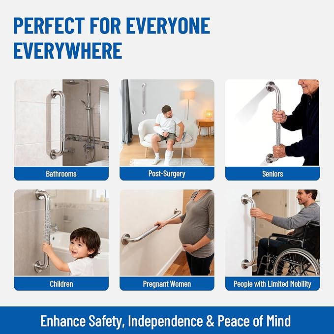 Mrhand Shower Safety Bars for Seniors,Handicap Grab Bars,2 Pack 36 inch | SUS 304 Stainless Steel,Non-slip Knurled Brushed, ADA Compliant,Suitable for Bathroom,Shower,Bathutb,Toilet Wall