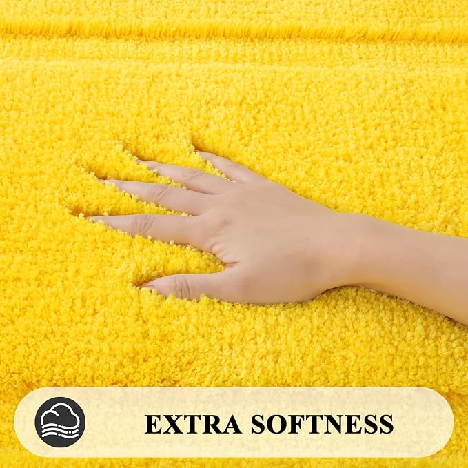 SHACOS Soft Microfiber Bathroom Rugs Set 2 Pieces with Toilet Rug | Absorbent Plush Bath Mat U Shaped Contour Bath Rug, Non Slip Washable Fluffy Bathroom Floor Mats, 32x20+24x20, Yellow